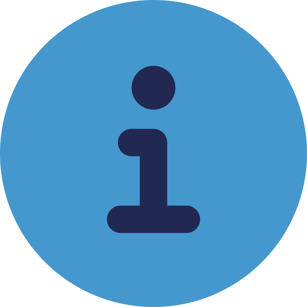 Blue circle with dark blue 'i' inside, representing Information